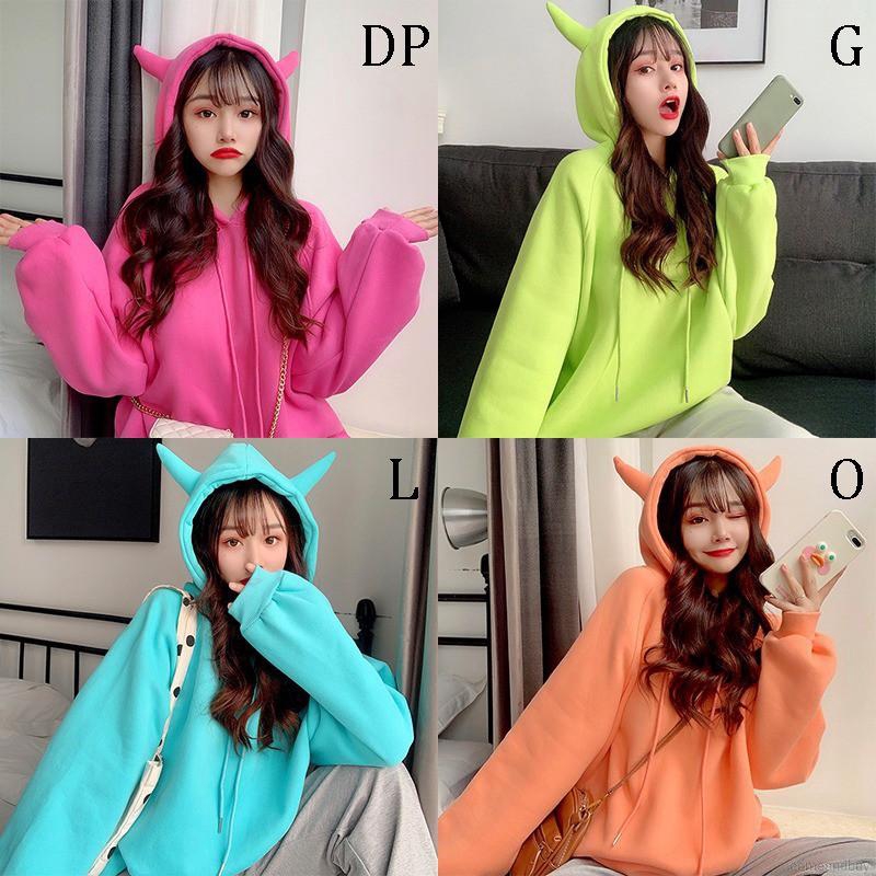 Áo Hoodie Dày Dáng Rộng Màu Trơn Thời Trang Thu Đông Cho Nữ