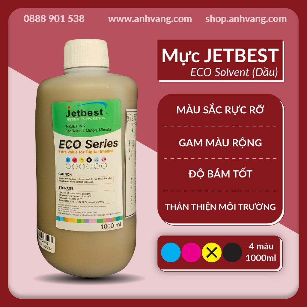 Mực Jetbest Eco Màu Vàng (Dạng Chai 1000ml)