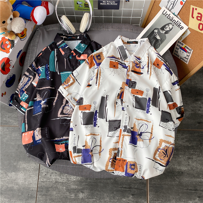 Áo sơ mi nam ngắn tay in họa tiết thời trang size M-3XL 2 màu tùy chọn