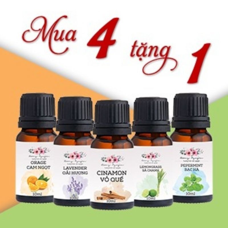 Combo 4 lọ tinh dầu tặng 1 lọ tinh dầu (có thể tự chọn mùi)