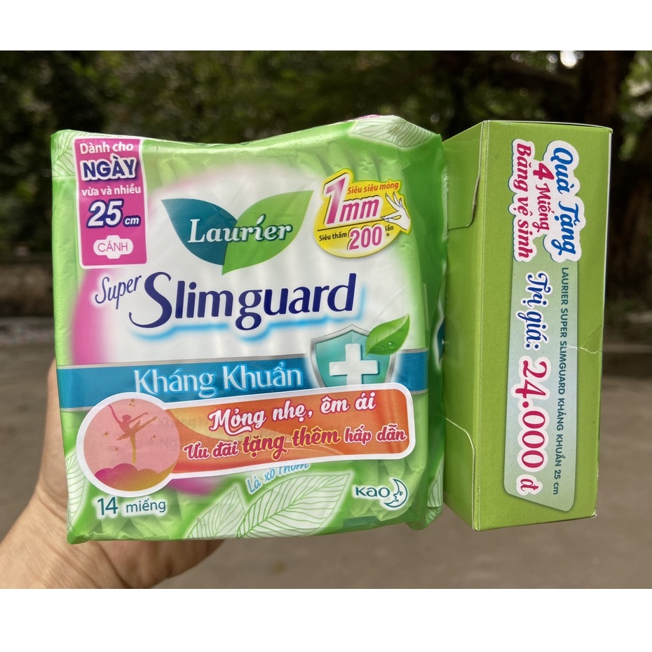 BĂNG VỆ SINH LAURIER SUPER SLIMGUARD KHÁNG KHUẨN 25CM-14 miếng
