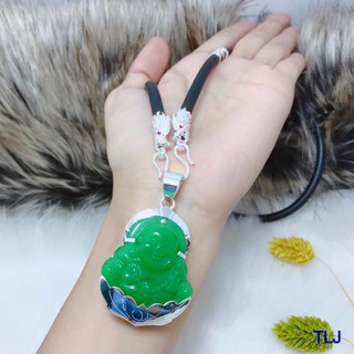 dây da mặt phật Di Lặc xanh/đỏ bọc bạc