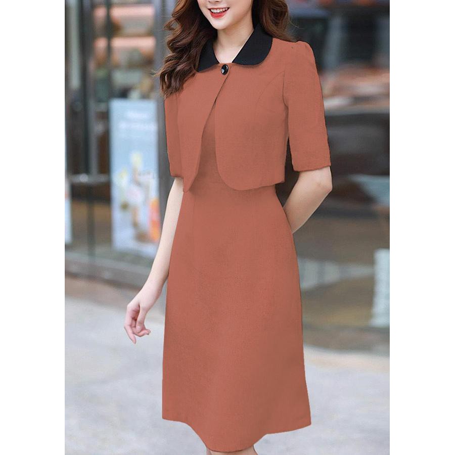 GOTI – Hình Thật – Set Đầm Chữ A 2 Dây Phối Áo Khoác  Ngắn Cổ Bẻ Dạng Công Sở Lịch Sự 3271