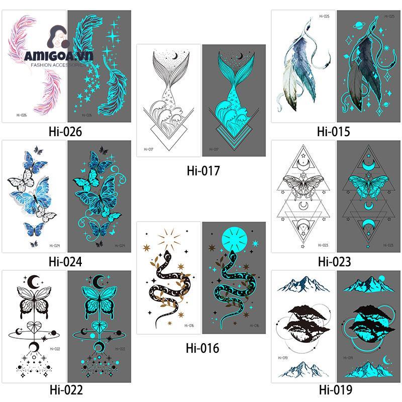 Miếng Dán Hình Xăm Dạ Quang Màu Xanh Dương Độc Đáo Dùng Trang Trí