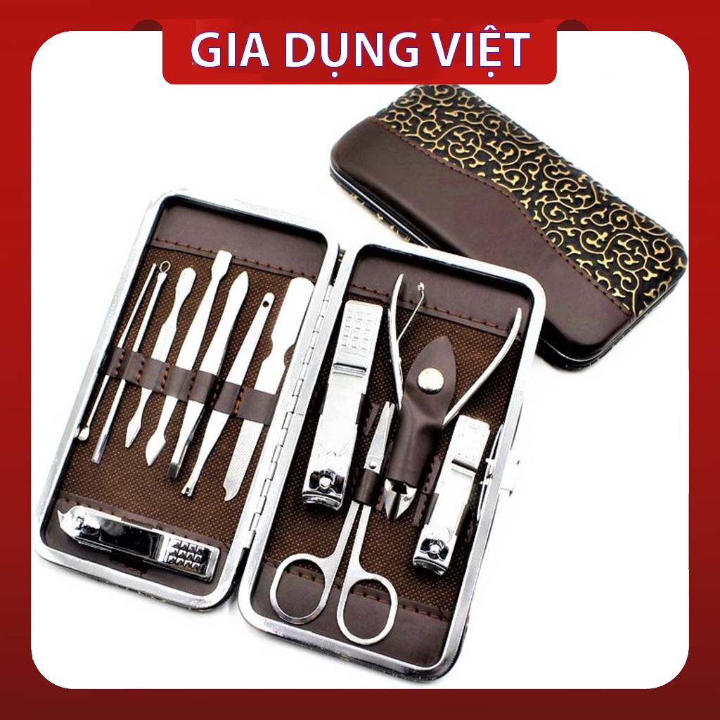 Bộ Cắt Móng Tay 12 Món Có Hộp Bọc Da Sang Trọng