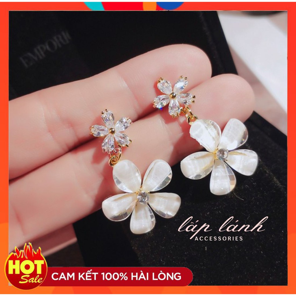 BÔNG TAI KHUYÊN TAI HÌNH HOA MAI ĐÍNH ĐÁ DÁNG DÀI PHONG CÁCH TIỂU THƯ CÁ TÍNH BT58