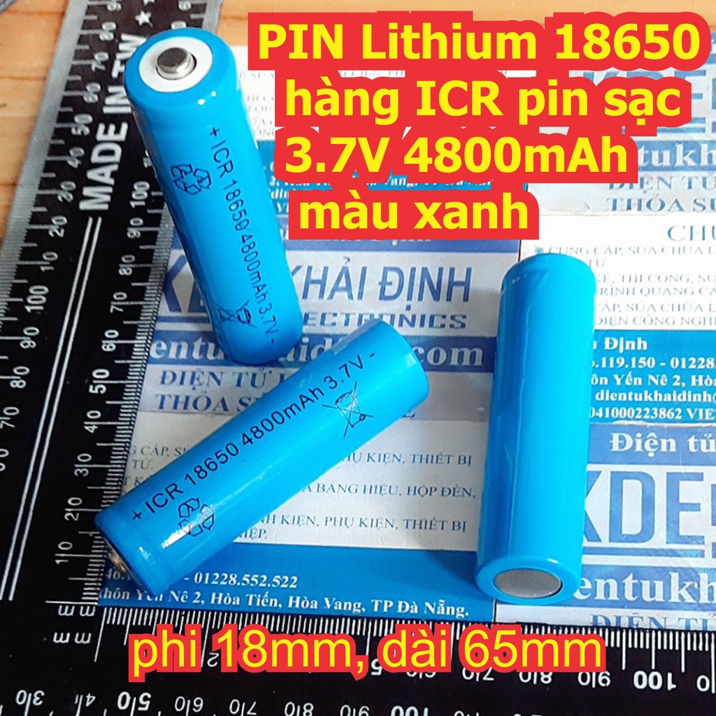 PIN Lithium 18650 hàng ICR pin sạc 3.7V 4800mAh màu xanh kde7784