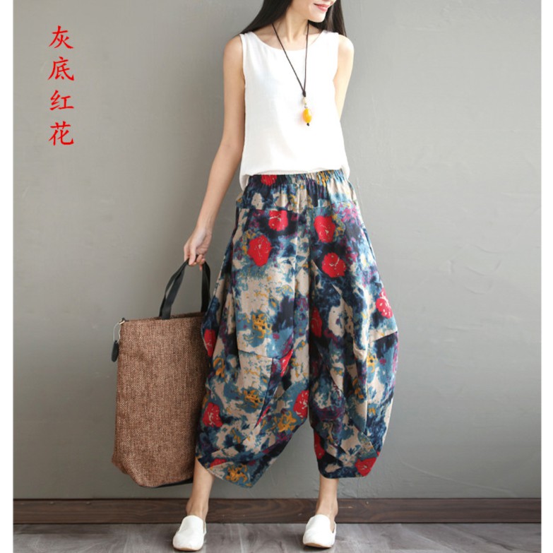 Quần Dài Ống Rộng Vải Cotton Lanh In Họa Tiết Thổ Cẩm Cá Tính | BigBuy360 - bigbuy360.vn