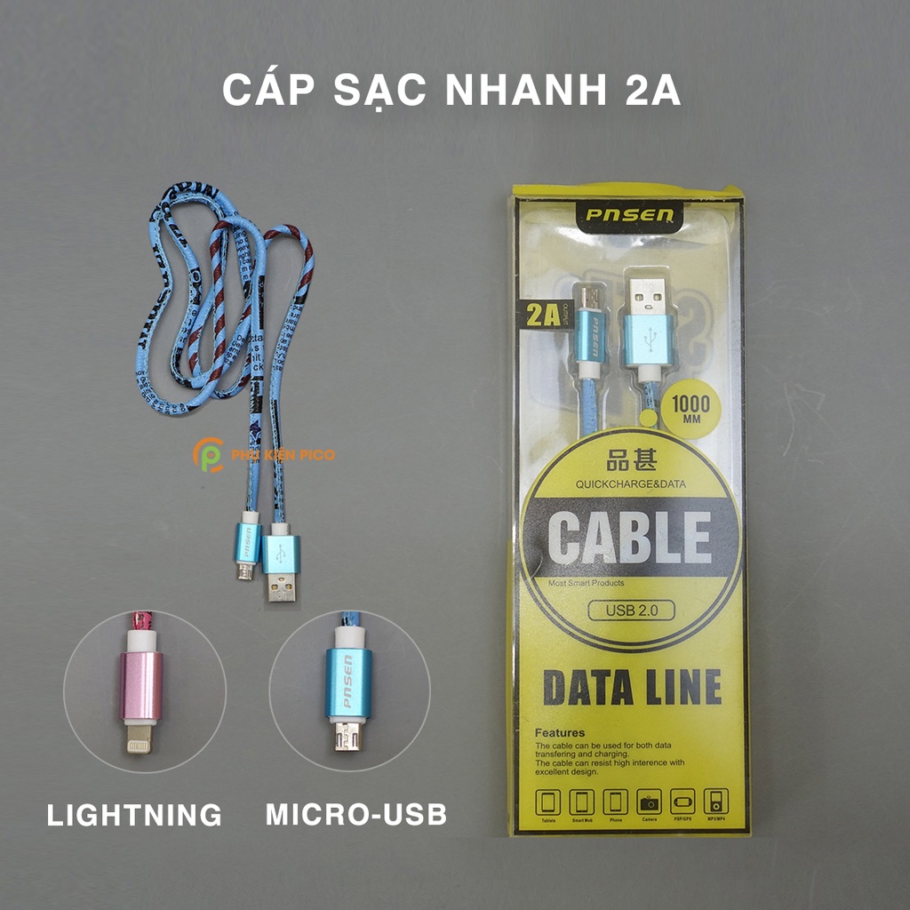 Cáp sạc nhanh IPbọc dù 1m Pnsen-Cáp sạc nhanh Micro Usb sạc nhanh 2A truyền dữ liệu