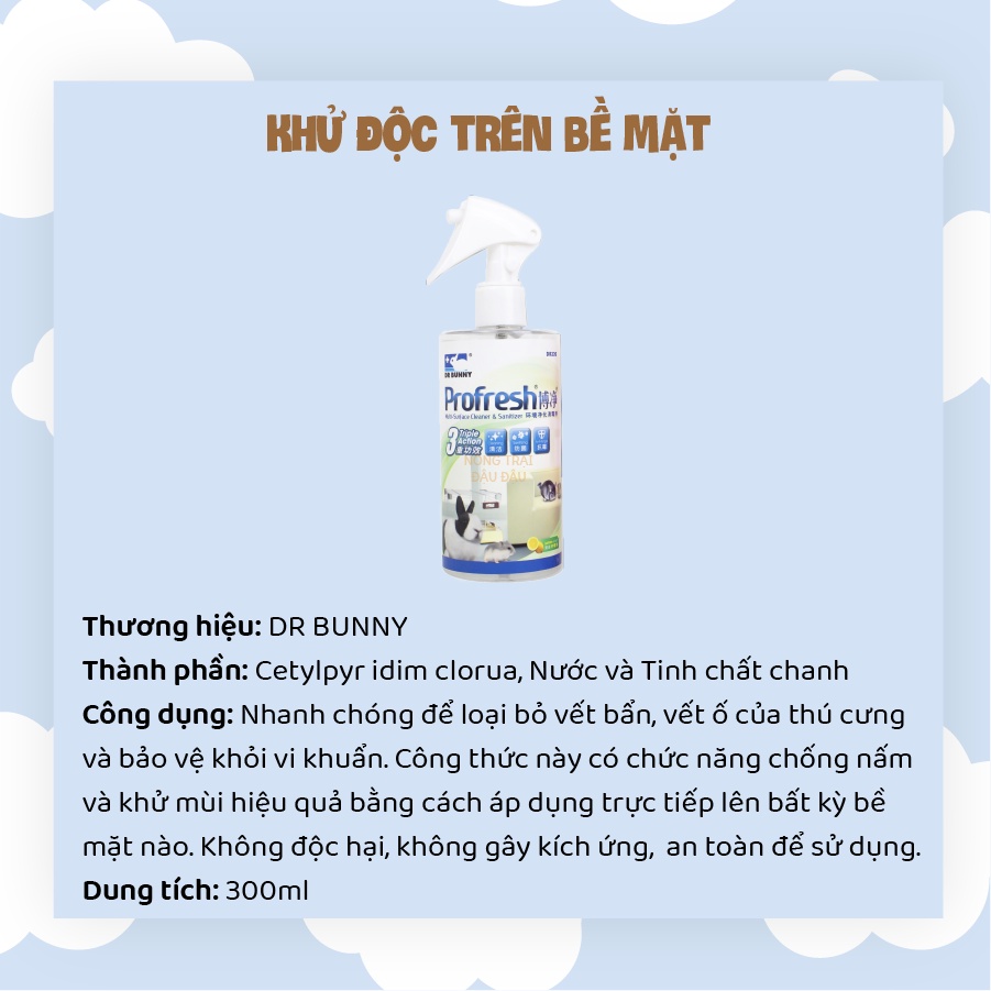 Xịt Khử Mùi Nước Tiểu, Hỗ Trợ Diệt Khuẩn, Vệ Sinh Chuồng Cho Thỏ, Bọ Ú, Chinchilla, Hamster 300ml - DR321, DR320