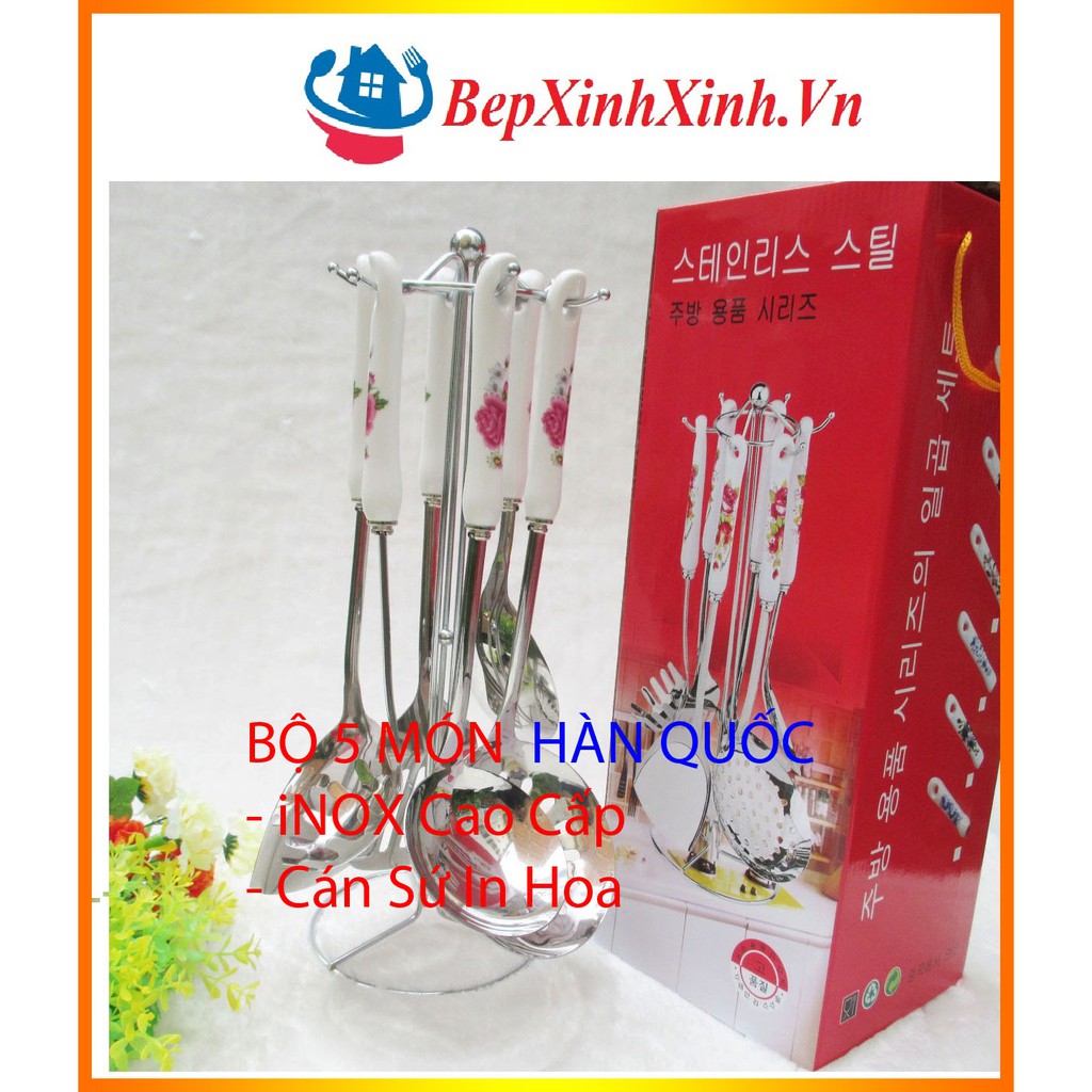 Bộ Dụng Cụ Nấu Ăn Hàn Quốc 6 món  Cao Cấp,Chất liệu Inox Cao Cấp ,Cán Chống Trượt,Bộ Đồ Dùng Nhà Bếp KOREA,Bepxinhxinh