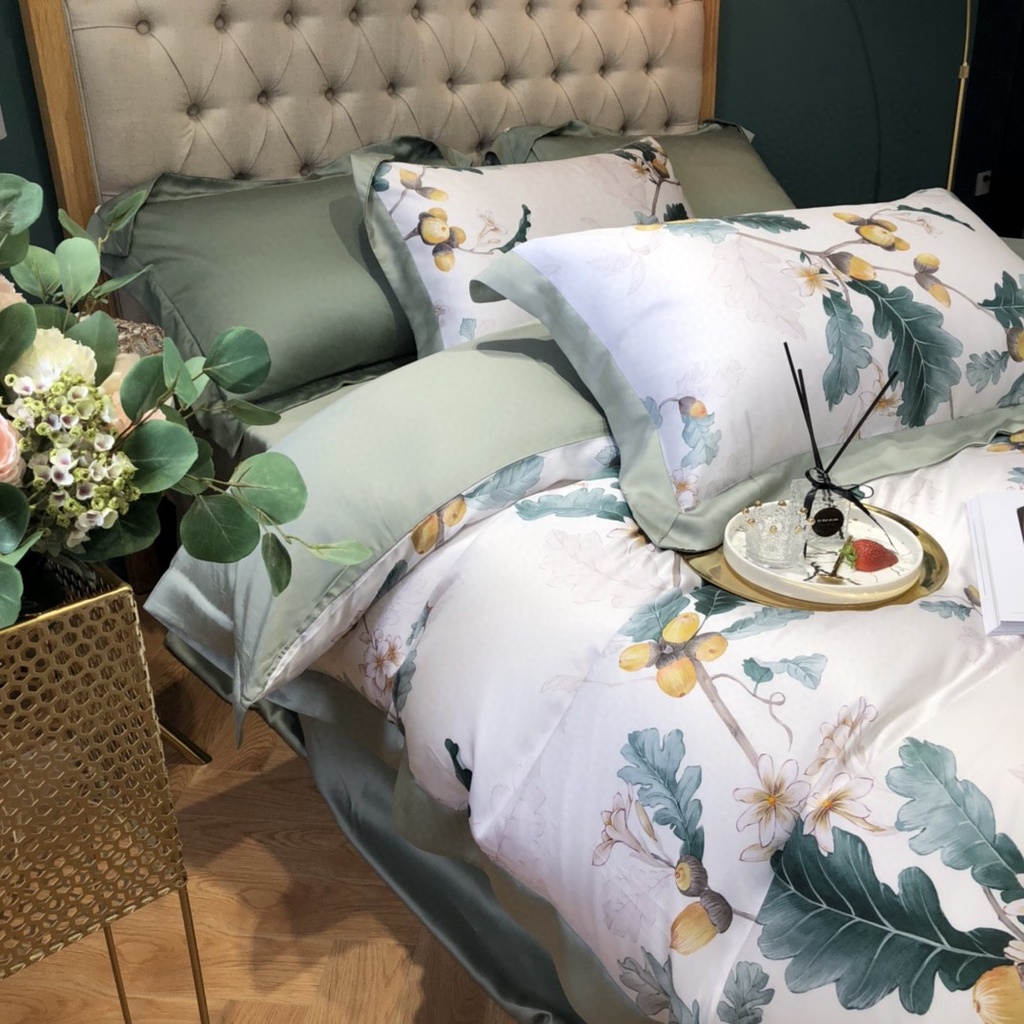 Bộ Chăn Ga Gối Trải Giường Lụa Tencel Cao Cấp Sét Chăn Drap Trải Giường Siêu Sang Xịn Mịn Mát - Hàng nhập chính hãng