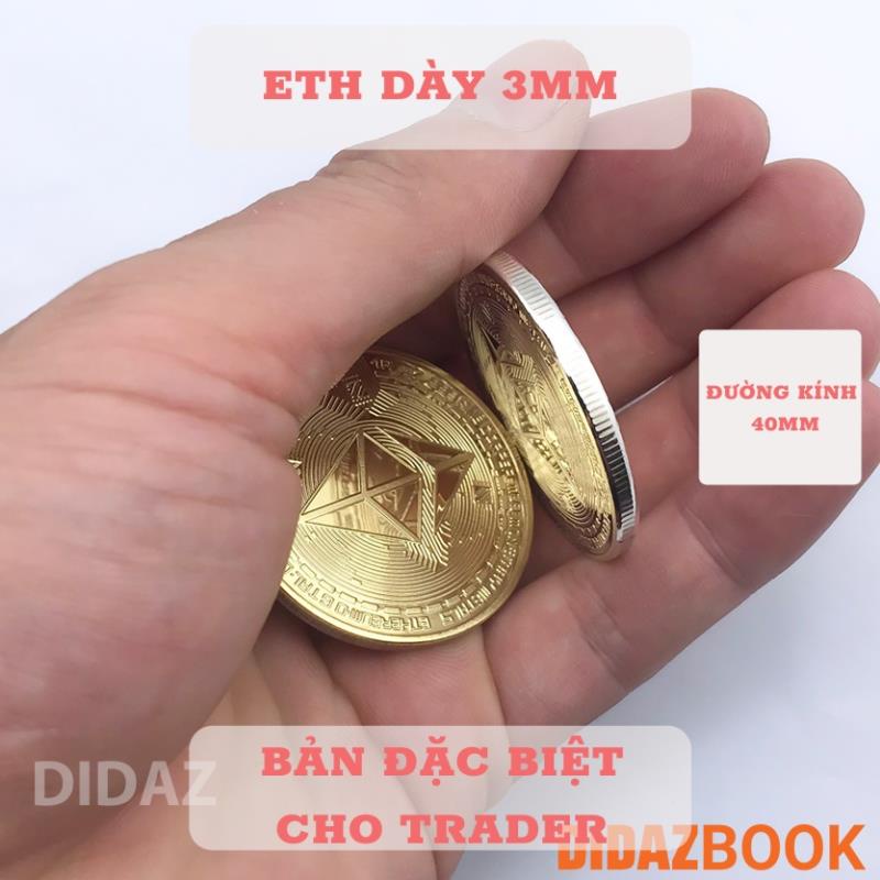 Đồng Xu ETH, Ethereum-Ether, Bitcoin mạ vàng, bạc 24K làm đồ lưu niệm , sưu tầm chất mạ sáng, bền màu ETH01