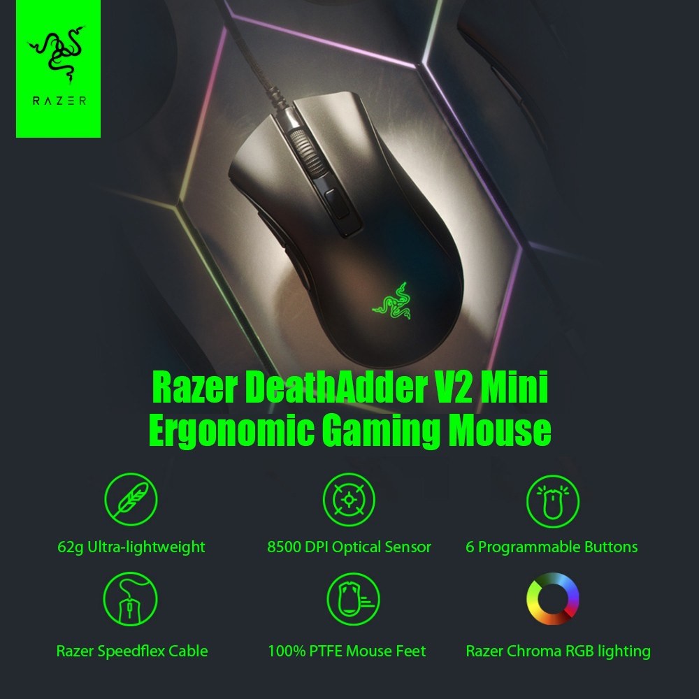 Chính hãng - Chuột có dây Gaming Razer Deathadder mini v2 có led RGB fullbox newseal