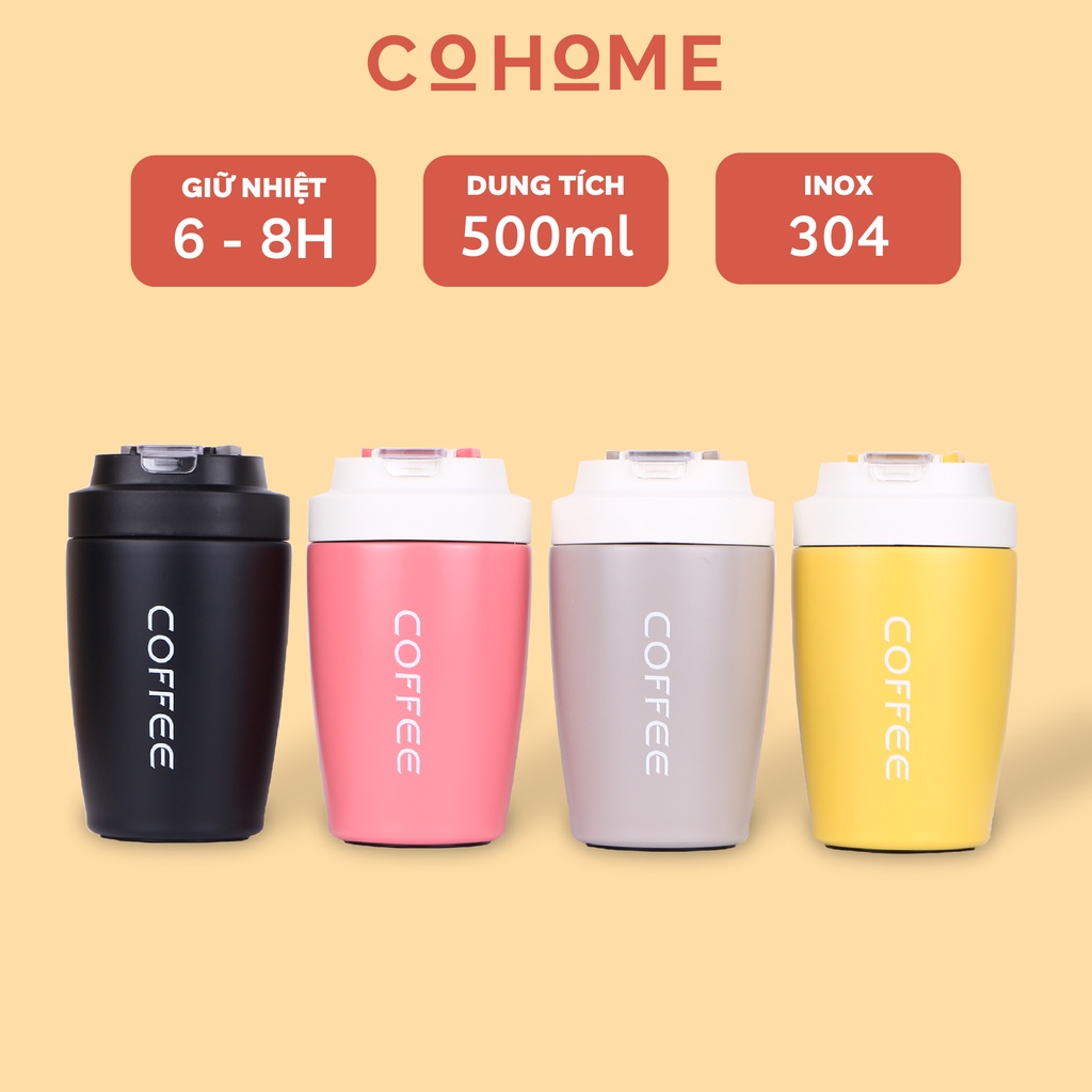 Ly giữ nhiệt coffee có ống hút, cốc giữ nhiệt inox 304 cao cấp tiện lợi kèm 2 đầu uống
