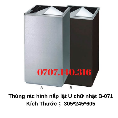 Thùng rác Inox hình chữ nhật lật xoay, Thùng rác chữ nhật nắp bập bênh nắp chóp