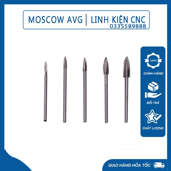 Mũi Nhọn Hình Khế Khoét Lỗ Làm Tượng Gỗ Cán 3mm Sử Dụng Máy Mài Khuôn Cầm Tay