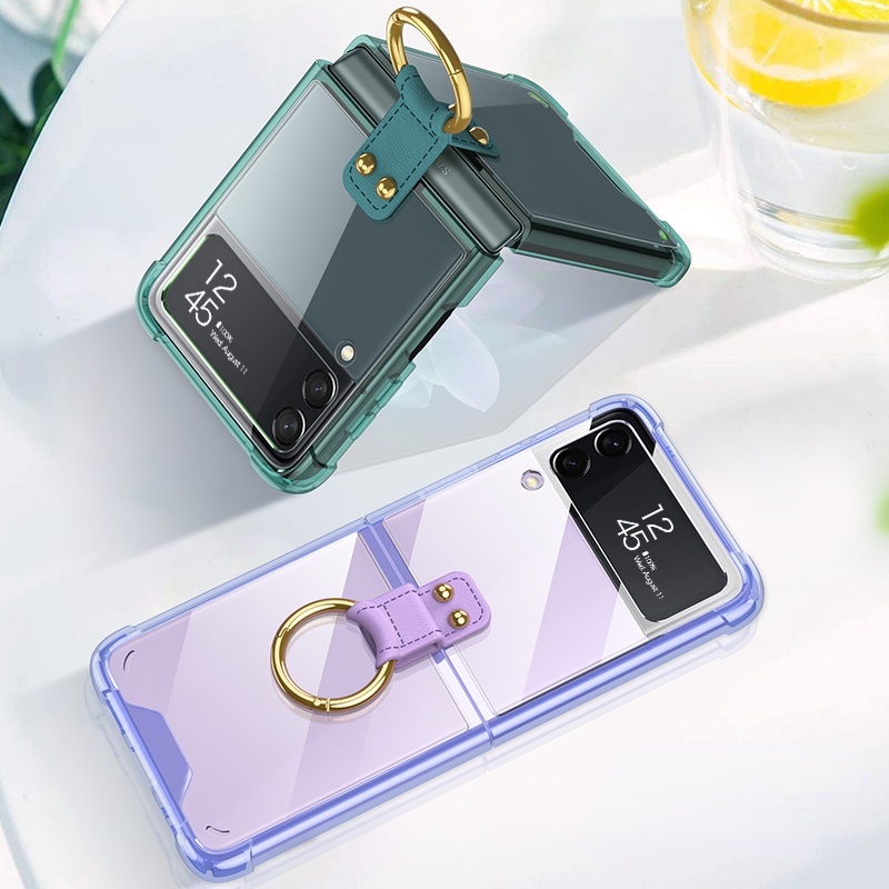 Ốp Điện Thoại Túi Khí Chống Rơi Màu Trong Suốt Nắp Gập Có Vòng Đỡ 3 Cho Samsung Z Flip 4 ZFlip3