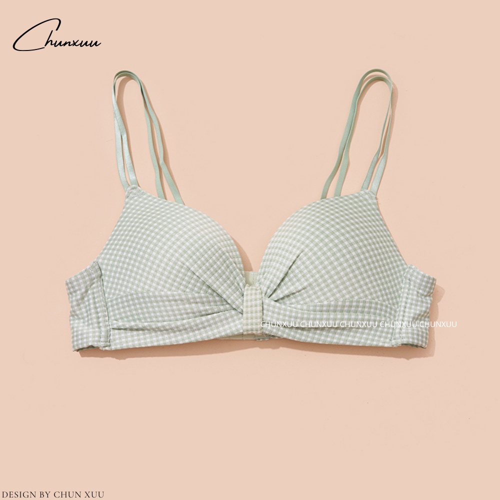 Áo lót nữ thiết kế kẻ caro trẻ trung đệm vừa không gọng nâng ngực gợi cảm có lỗ thông hơi ChunXuu- AV44