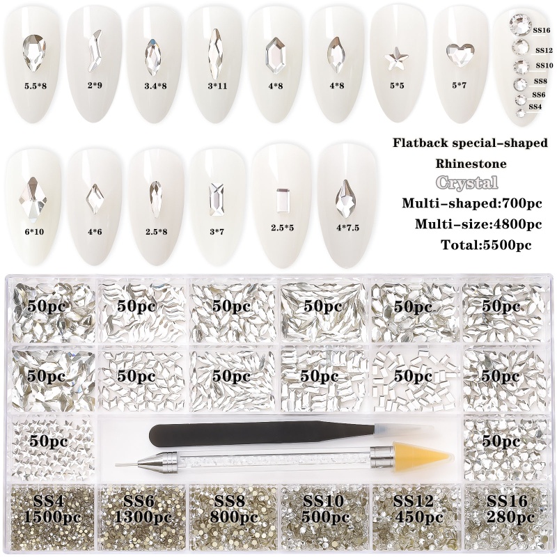 Set 5500 Hạt Pha Lê Trắng Đính Móng Nghệ Thuật