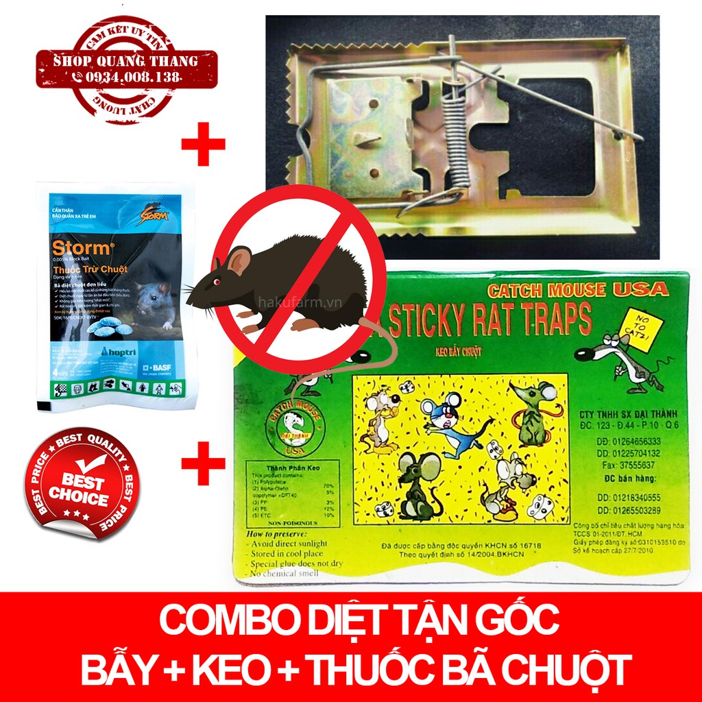 Combo Kẹo thuốc bã diệt chuột chống đông máu STORM & Bẫy kẹp chuột & Keo dính chuột