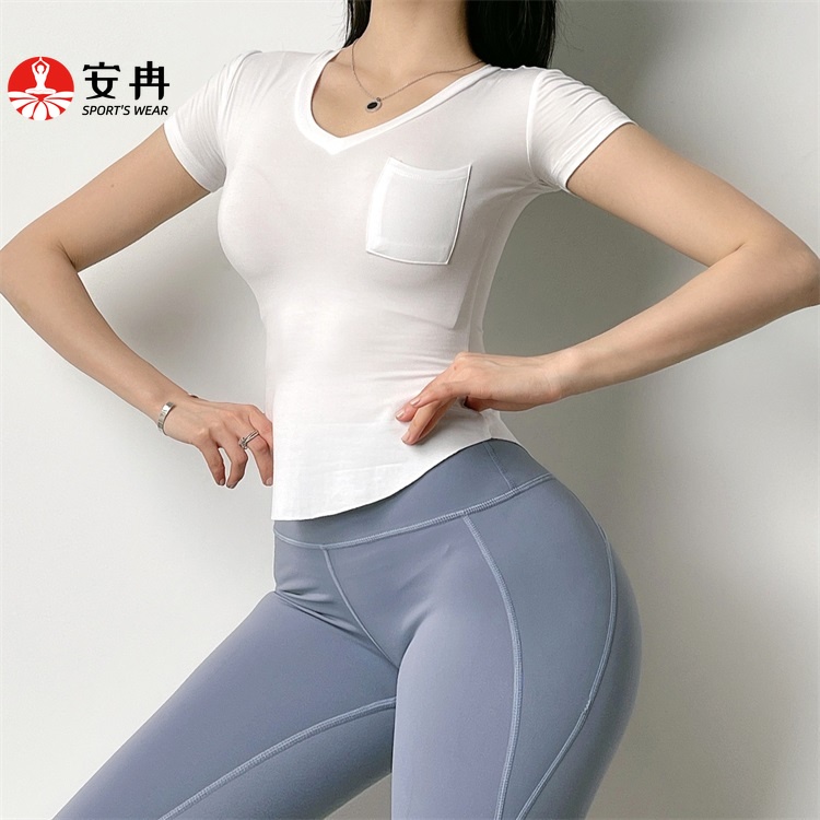 Áo thun thể thao ANRAN ngắn tay cổ chữ V quyến rũ thời trang dành cho nữ