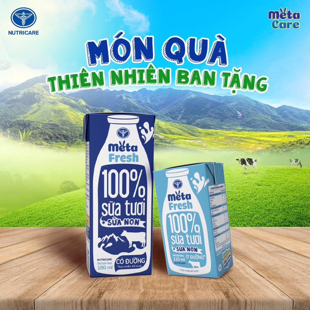 Thùng sữa tươi chứa sữa non Nutricare Meta FRESH có đường/ít đường