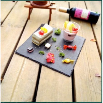 Thớt/ Đĩa đá Tròn - Vuông thiên nhiên decor màu đen chụp hình siêu sang