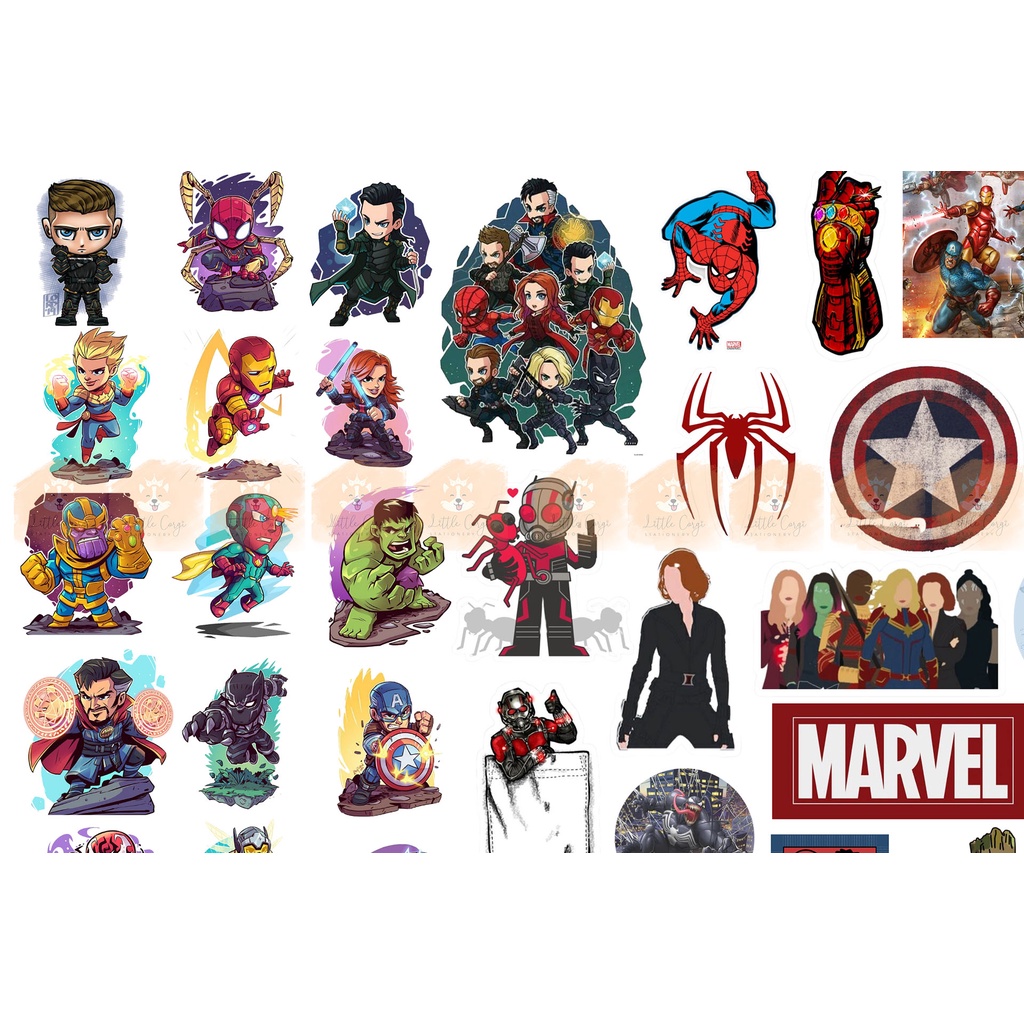 Set 60/30 hình dán sticker siêu anh hùng Marvel Avenger chibi hoạt hình dễ thương
