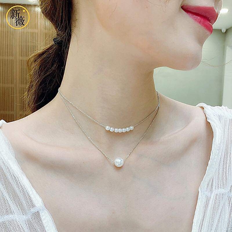 Dây chuyền bạc Dây sợi kép mix Ngọc Trai nhân tạo sang chảnh Van Jewelry V10538