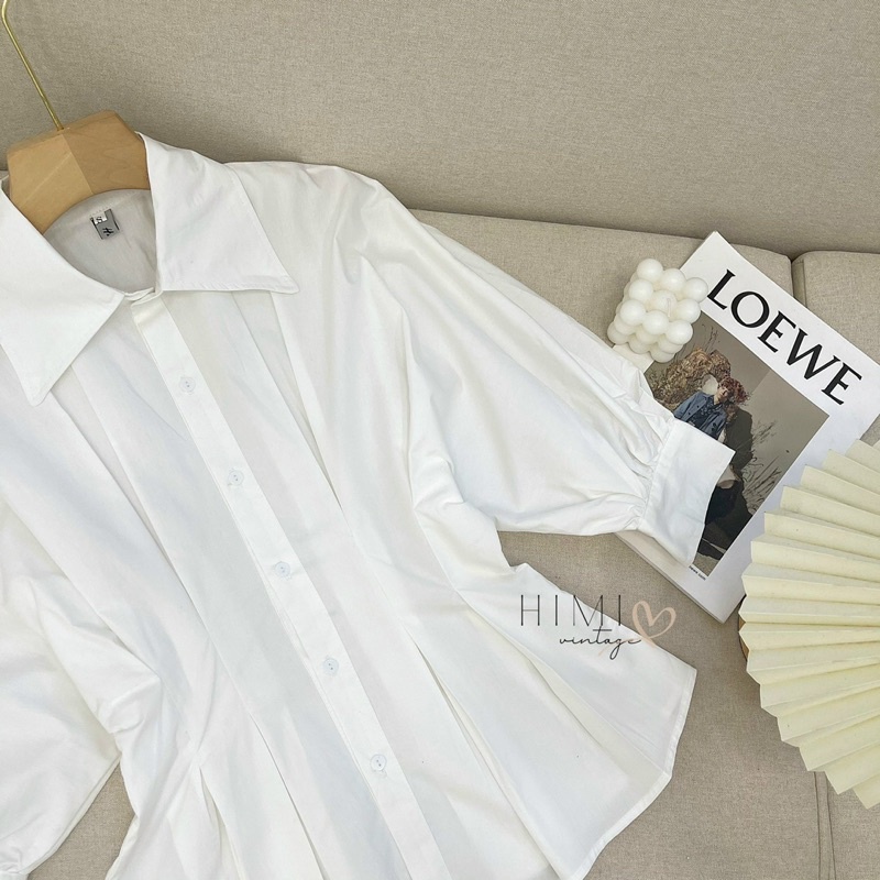 ÁO SƠMI THÔ XẾP LI EO TAY BỒNG TIỂU THƯ/ÁO SƠMI THÔ DÁNG PEPLUM XINH XẮN