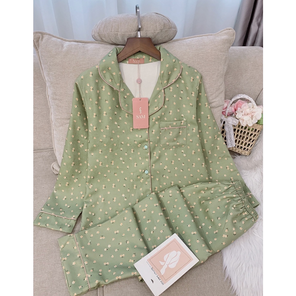 Bộ đồ PIJAMA mặc nhà hãng SAM. SET đồ ngủ chất nhung tăm thiết kế dáng dài, họa tiết hoa nhí đơn giản, nhẹ nhàng | BigBuy360 - bigbuy360.vn