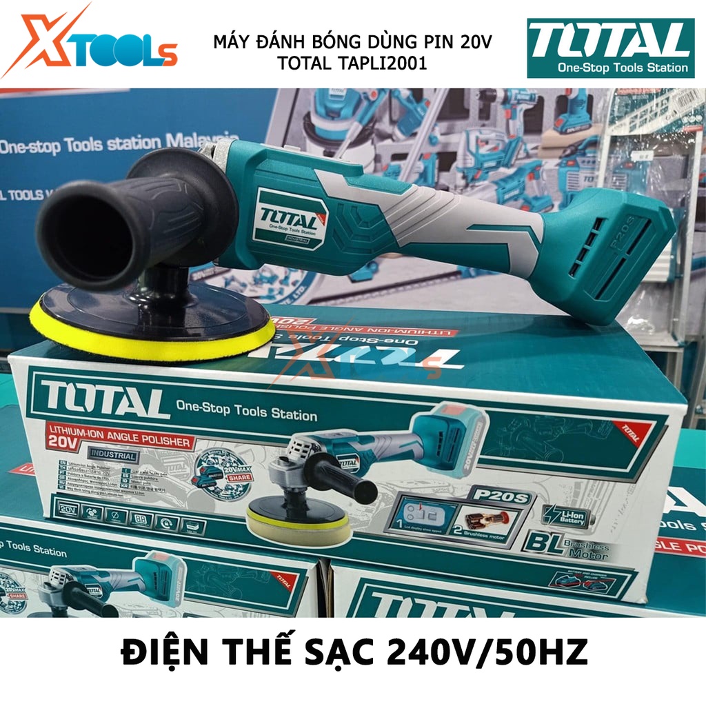 Máy đánh bóng dùng pin 20V TOTAL TAPLI2001 máy chà sàn có màn hình LCD 500-2800/p hiển thị tốc độ 2kg [XSAFE][XTOOLs]