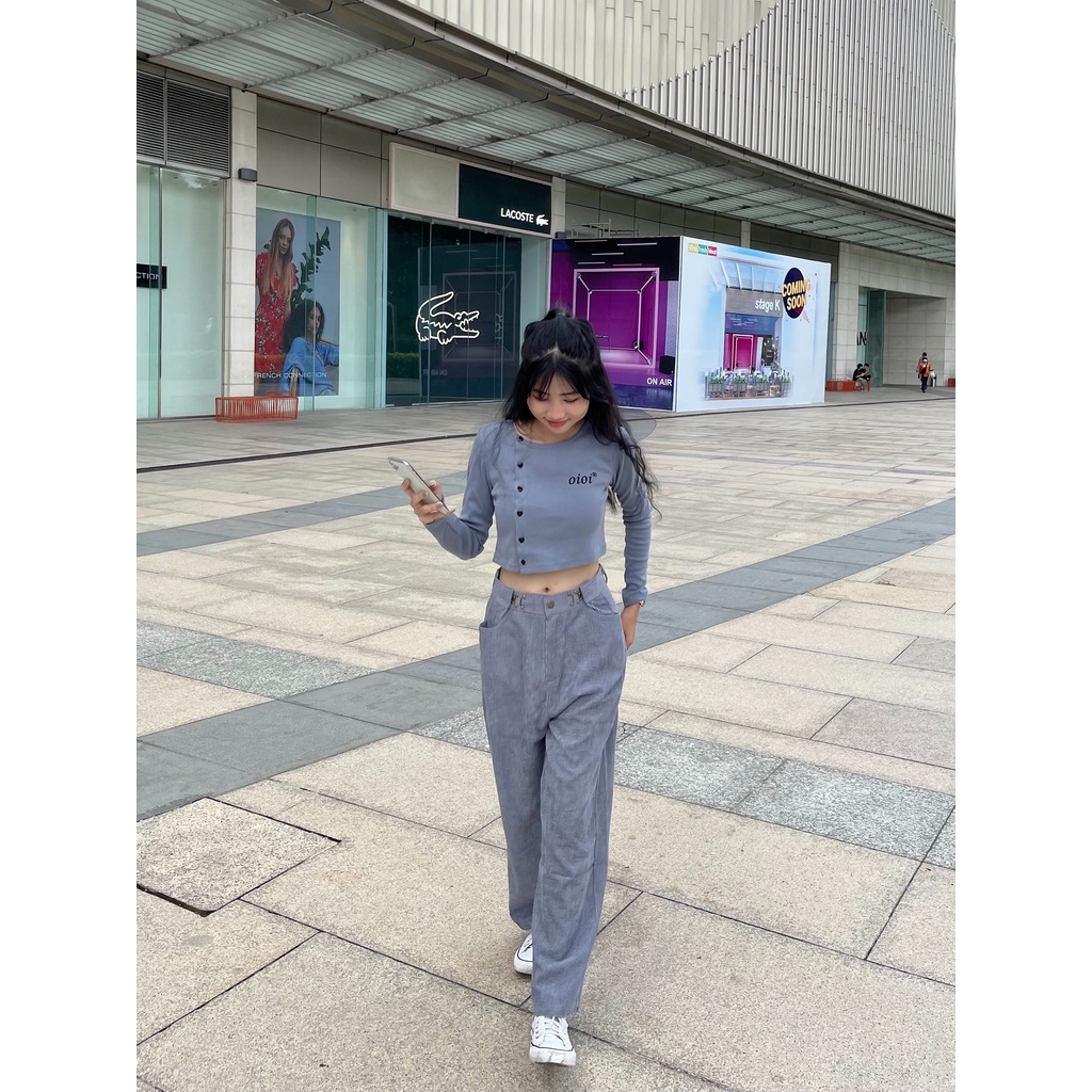 Áo Croptop Nữ Dài Tay OIOI Vải Thun Gân Phong Cách Ulzzang - Tuni Store