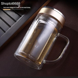 Cốc thủy tinh 2 lớp giữ nhiệt 360ml-có khay lọc (Kho hàng Hà nội)
