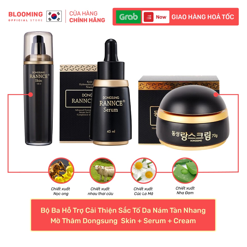 Bộ ba hỗ trợ cải thiện dưỡng ẩm, giảm thâm nám, tàn nhang và mờ thâm cao cấp Dongsung Skin + Serum + Cream BLOOMING