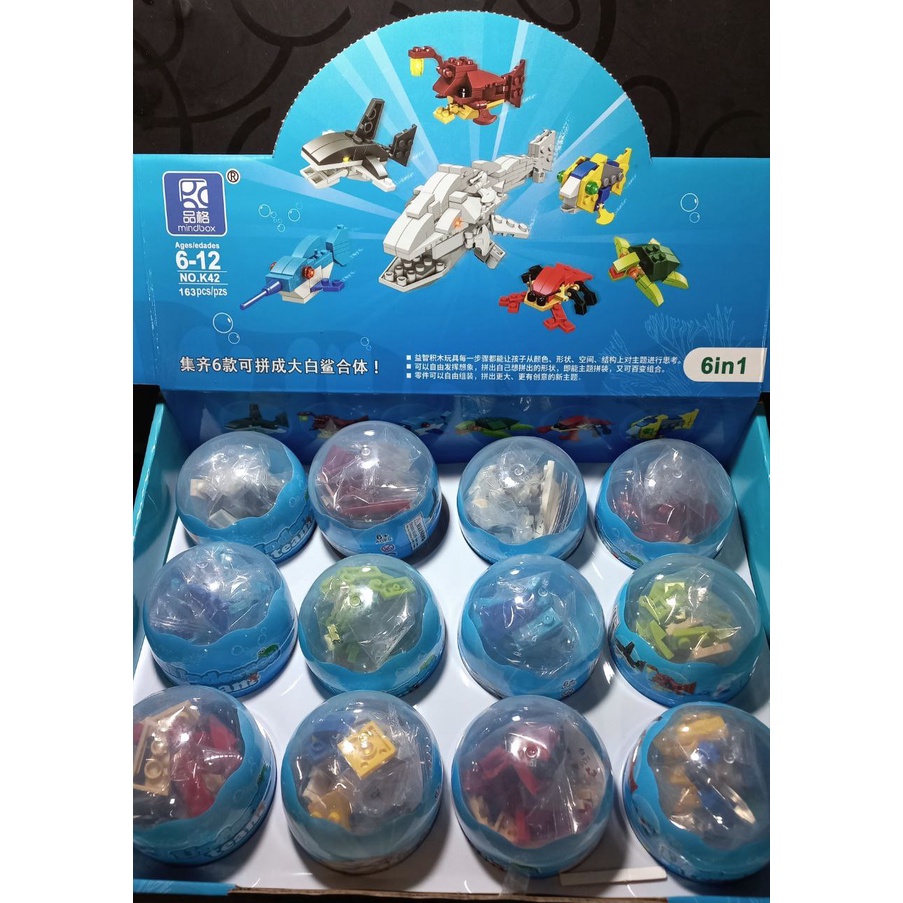 Bộ Gạch Nhựa Lắp Ráp 6in1 Mô Hình Cá Voi, Xếp Hình Thế Giới Đại Dương, Hộp Quả Trứng 07030