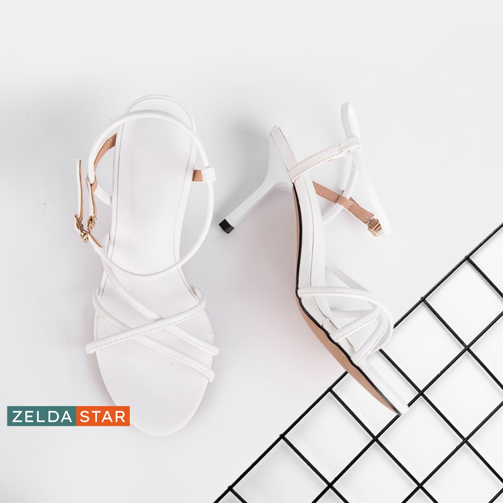 Giày Sandal Zelda Star mũi tròn gót cao 7cm dây chéo - SN006820