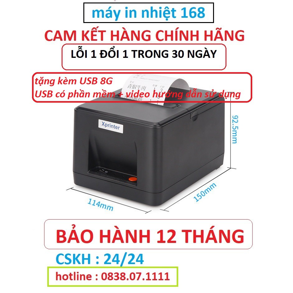 Máy in bill Xprinter loại tốt - Tặng USB 8G có phần mềm và hướng dẫn cài đặt bảo hành 12 tháng- RAMBO1688