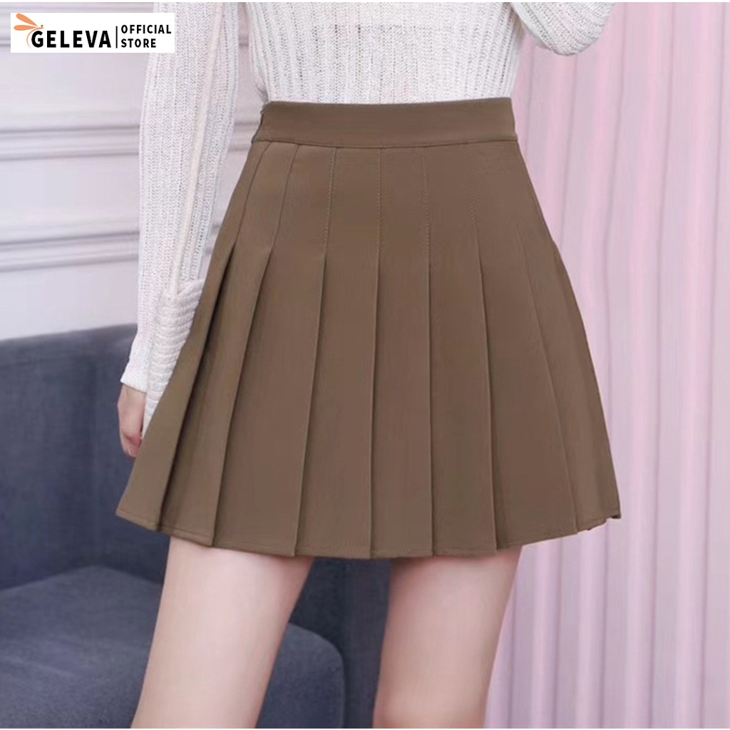 Chân váy tennis xếp ly ngắn phong cách Hàn Quốc, Váy tennis nữ cạp cao màu trắng đen be nâu Geleva GE907 | BigBuy360 - bigbuy360.vn