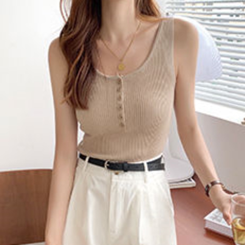Áo Vest Dệt Kim Trơn 153140 Áo Hai Dây Cổ Chữ U Form Ôm Kiểu Dáng Đơn Giản Hợp Thời Trang