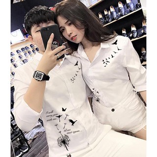 (VIDEO THẬT) Áo Sơ Mi Cặp Đôi Họa Tiết Cao Cấp | Áo Đôi Nam Nữ Đẹp cao cấp