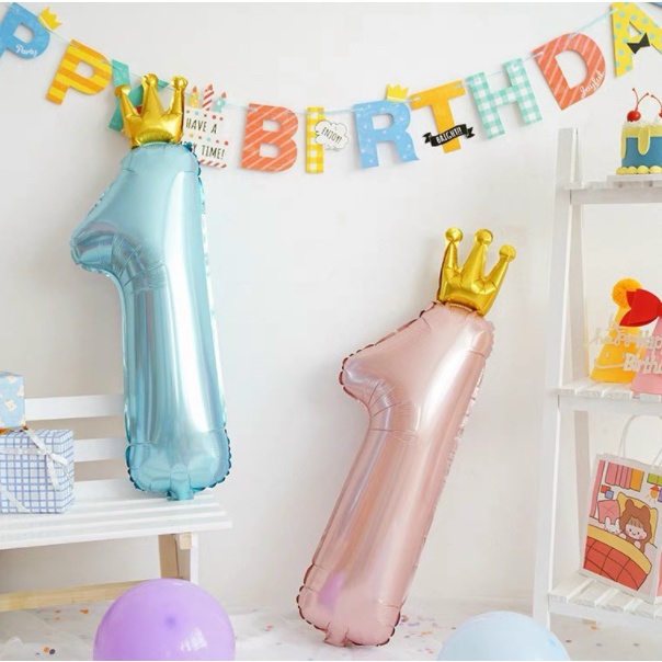 Bóng Số 1 vương miện số 1 in Hình dễ thương cho bé trai bé gái trang trí sinh nhật thôi nôi balloon party