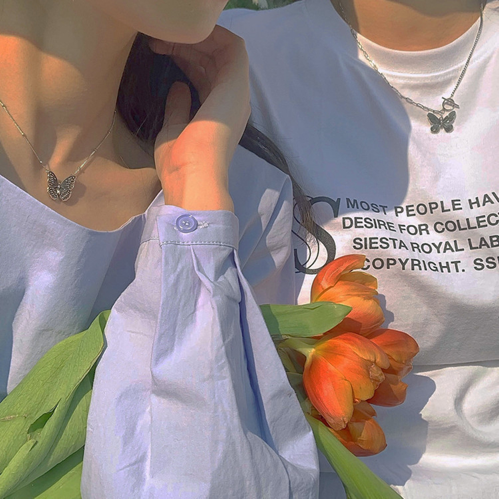 OT vòng cổ Hợp Kim Hình Bướm Đính Ngọc Trai Xinh Xắn Cho Nữ