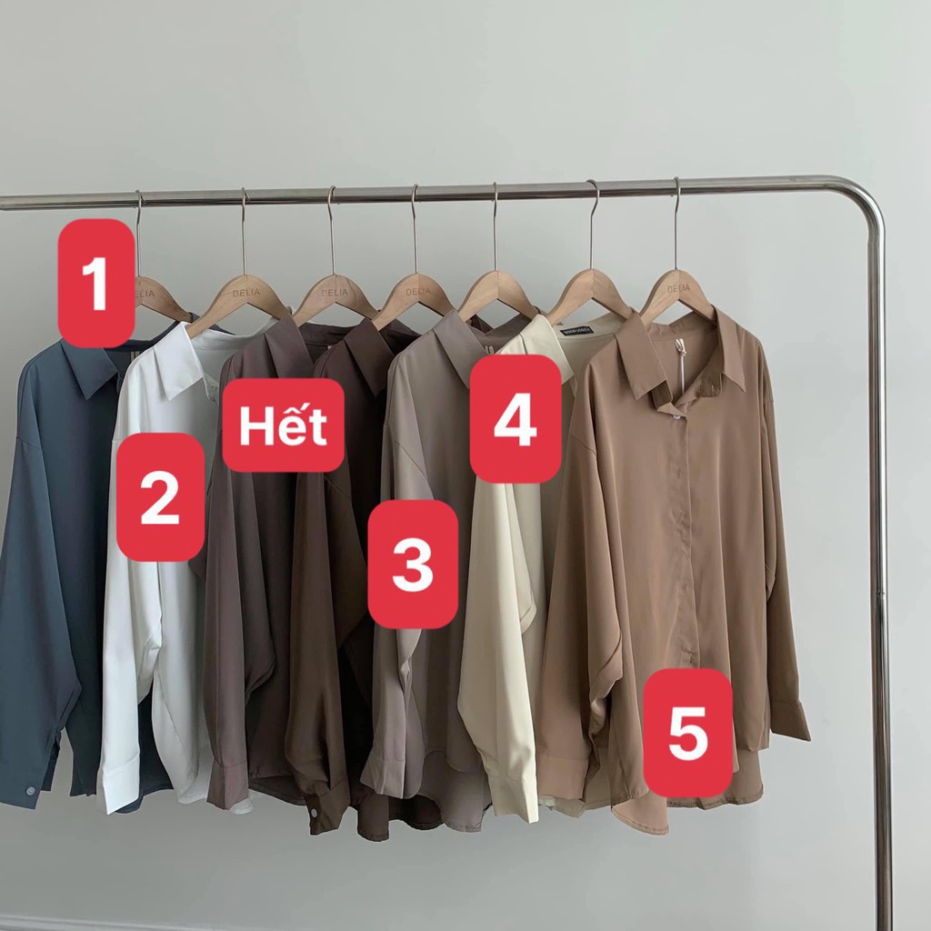Áo sơ mi nữ form rộng tay dài mầu nâu, trắng, đen, kem, chất lụa đẹp không nhăn, áo somi form rộng nữ đẹp basic, unisex | BigBuy360 - bigbuy360.vn