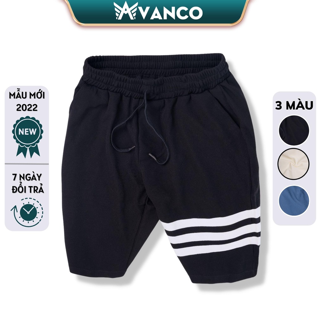 Quần short nam đẹp 3 sọc dáng lửng vải cotton xốp thoáng mát chống nhăn, form chuẩn hàng xuất xịn AVANCO