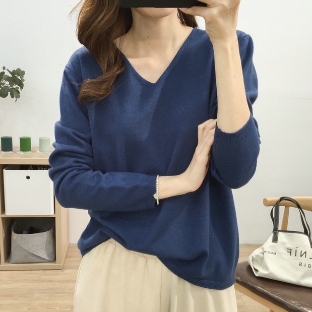 Áo Sweater Dệt Kim Tay Dài Màu Sắc Đơn Giản Dễ Phối Đồ Cho Nữ | BigBuy360 - bigbuy360.vn