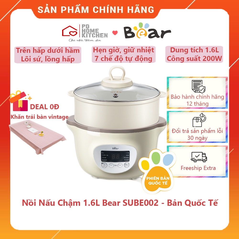 [BH CHÍNH HÃNG 12T] Nồi Nấu Cháo Chậm Tự Động Bear Thồng Minh Đa Năng, hấp hầm, ninh, chưng cách thủy, lõi sứ, hẹn giờ