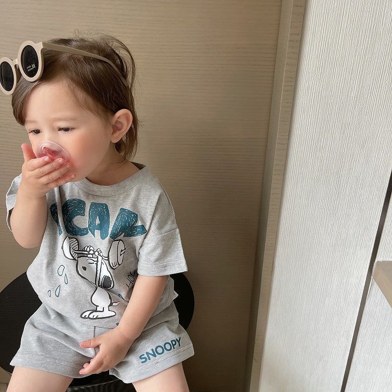 Bộ Áo Thun Tay Ngắn In Hoạt Hình + Quần Short Thời Trang Mùa Hè Hàn Quốc 2023 Cho Bé Trai