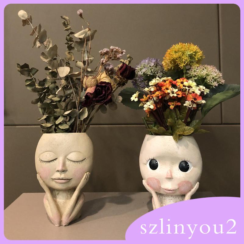 Chậu Hoa Resin Hình Khuôn Mặt Mắt To Nghệ Thuật